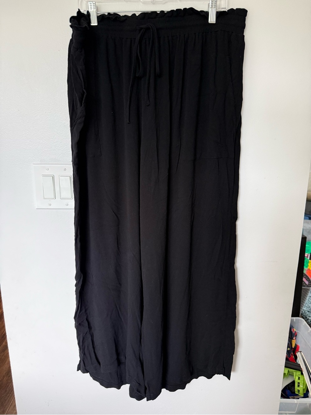 Black Wide Leg Pants with Elastic Drawstring Waist